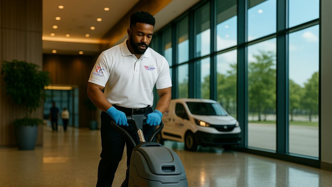 Professional exterior cleaning of a commercial building